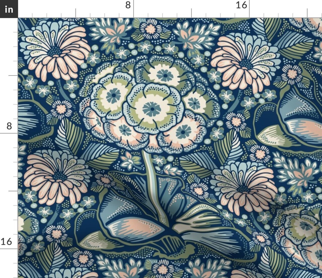 Retro Bold Floral Maximalist Botanical Blue Green Flowers Nature Garden Blossom Modern Custom Printed Fabric by Spoonflower Various Fabrics by the Yard or Fat Quarter